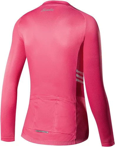 Vista 2 de Santic Maillot de ciclismo para mujer, manga larga, camisas de bicicleta, chaqueta de bicicleta con bolsillos