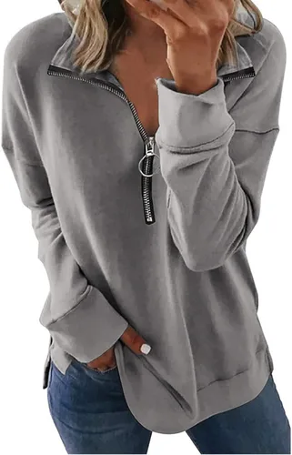 Vista 39 de KINGFEN Sudadera de manga larga con cremallera de un cuarto para mujer