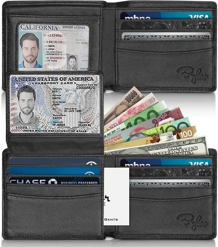 Vista 2 de Bryker Hyde - Billetera para hombre con protección de RFID, doble tapa, para 1 o 2 tarjetas de identificación, capacidad extra, billetera de viaje