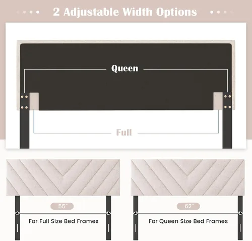 Vista 6 de KOMFOTT - Cabecera tapizada en tela de lino para cama tamaño Full/Queen, cabecera rectangular con patas de madera maciza y ancho ajustable, cabecera