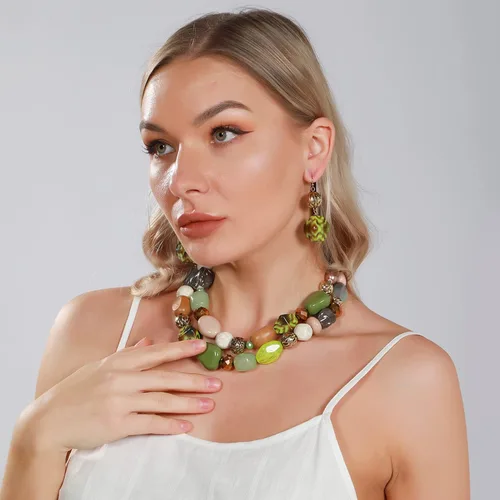 Vista 2 de BOCAR - Collar con dije a la moda con cuentas de abalorios de 2 capas para regalos de mujer