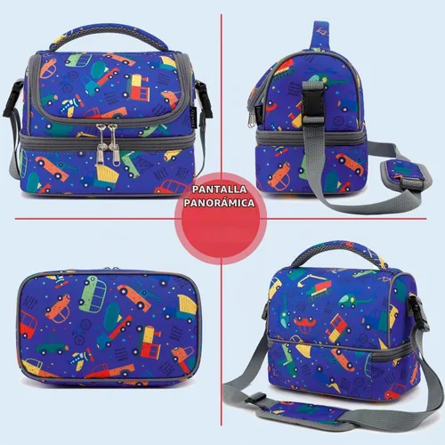 Vista 8 de FlowFly Bolsa de almuerzo aislada de dos pisos para niños, niñas, hombres, mujeres, con correa ajustable, para automóvil