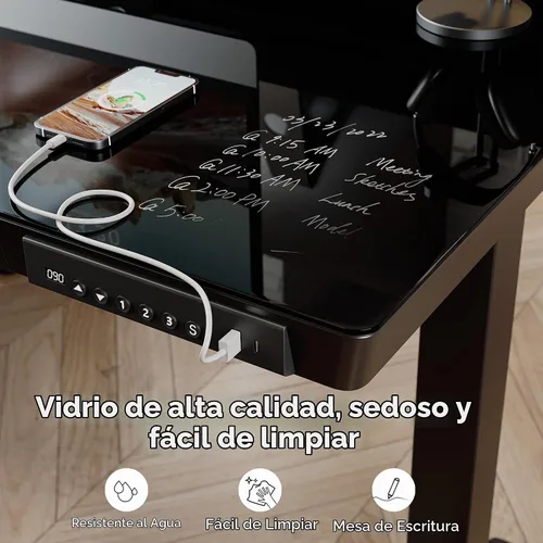 Vista 6 de FEZIBO Escritorio eléctrico de pie con cajones de 48 × 24, escritorio de cristal de altura ajustable de una pieza, escritorio de pie ajustable