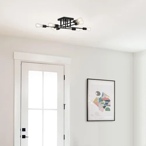 Vista 3 de XiNBEi Lighting Lámpara de techo semiempotrada, lámpara de techo Sputnik de 8 luces negras vintage con bombillas LED XB-SF1242-8-MBK-LED