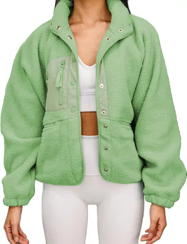 Vista 14 de Aoang Abrigos de invierno para mujer, casual, con solapa, manga larga Verde militar