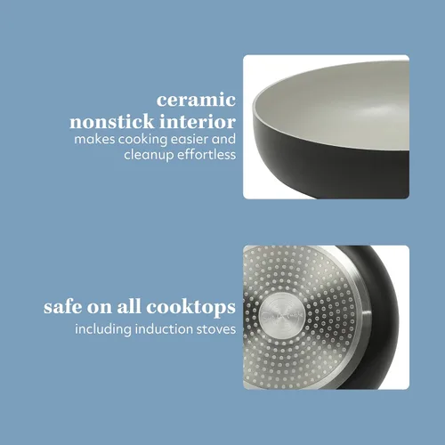 Vista 5 de Sur La Table Kitchen Essentials Potluck Porch - Sartén para saltear de 4.5 cuartos, sartén profunda para freír con tapa, aluminio, utensilios
