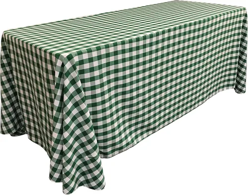 Vista 9 de LA Linen Mantel rectangular de poliéster Gingham a cuadros 60 por 84 pulgadas, blanco y verde oscuro