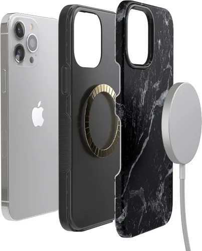 Vista 16 de Casely Funda para iPhone 13 mármol negro perla Diseño protector audaz Compatible con MagSafe