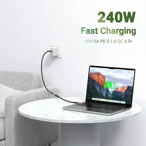 Vista 2 de Cable de extensión USB C de 1.5 pies (2 paquetes/240 W/40 Gbps/8K), cable extensor corto USB 4.0, transferencia de datos de alta velocidad de 40