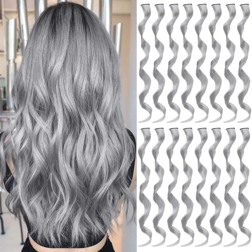 Vista 25 de 16 extensiones de cabello sintético rizado y ondulado con clip, para niñas y mujeres, coloridos resaltados para fiestas, cosplay, festival, regalo