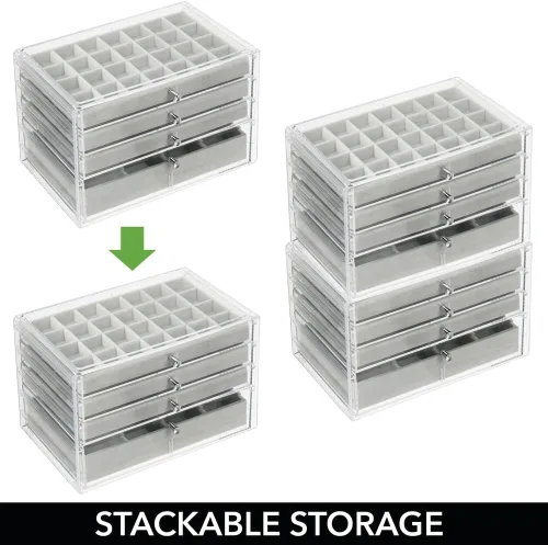 Vista 2 de mDesign Joyero de plástico de 4 cajones bandejas organizadoras divididas extraíbles para almacenamiento en cómoda tocador encimera sostiene aretes