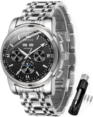 Vista 8 de OLEVS Relojes automáticos mecánicos de lujo de cara grande de acero inoxidable impermeable con calendario luminoso