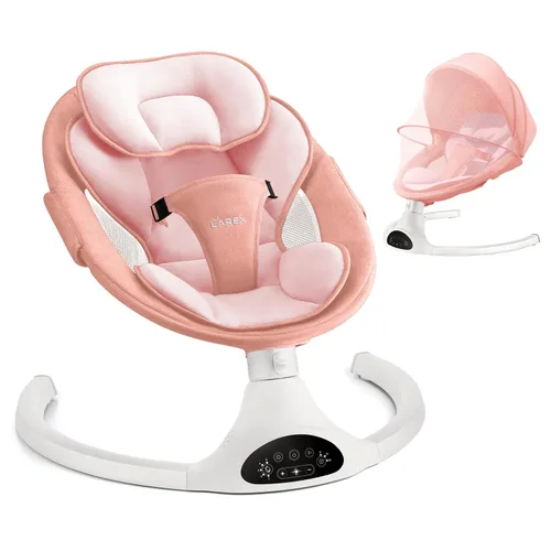 Vista 13 de LAREX Columpio de bebé eléctrico portátil para recién nacidos, niños pequeños, 5 velocidades de balanceo con control remoto, 10 melodías Negro