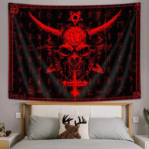 Vista 5 de Ptrxobj Pentagrama de cabeza de cabra para colgar en la pared, símbolo gótico demonio diablo, sala de estar, 60 x 40 pulgadas
