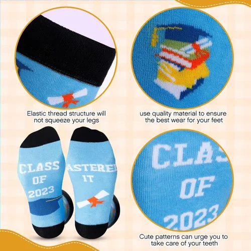 Vista 3 de Mepase 6 pares de calcetines de graduación, regalos de clase dominada de 2023, calcetines casuales novedosos para graduación universitaria, regalo