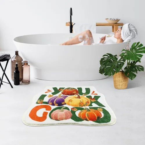 Vista 7 de SHIYUE You Look Good - Alfombra de baño divertida y bonita alfombra de baño con diseño de calabaza de otoño, suave, absorbente de agua