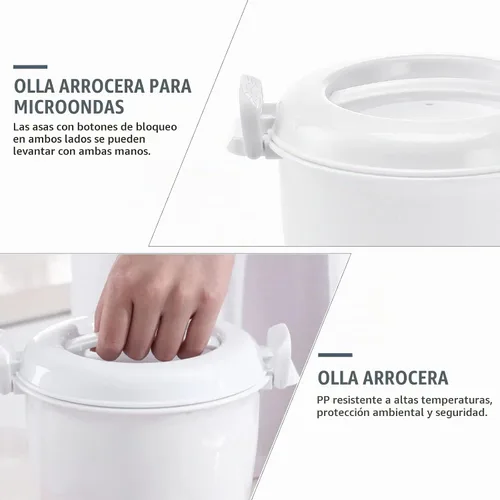 Vista 3 de OSALADI Arrocera para microondas, pequeño recipiente portátil de grado alimenticio de 1-2 L para arroz, verduras, sopas, fideos, cocina