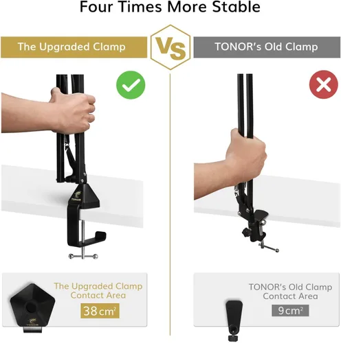 Vista 3 de TONOR Soporte de brazo para micrófono, soporte de micrófono de tijera de suspensión ajustable con filtro pop, adaptador de 3/8 a 5/8 pulgadas