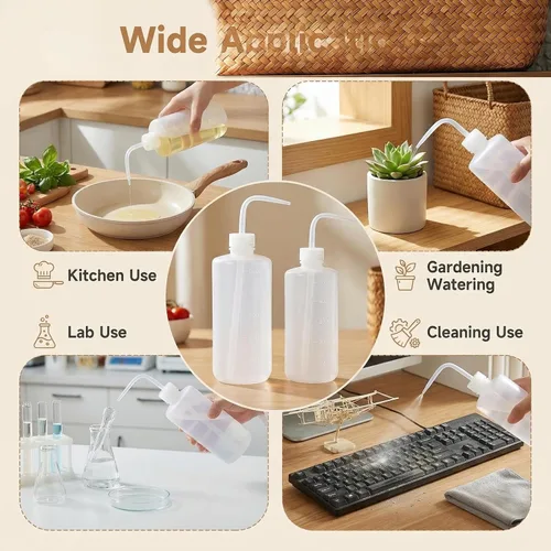 Vista 7 de 2 botellas de plástico blanco translúcido de 16.9 fl oz de 17.6 onzas líquidas con recipiente de medición graduado, boquilla de punta curvada