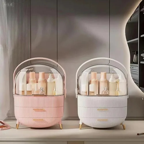 Vista 7 de Organizador de maquillaje con cajones y tapa, estuche portátil grande de almacenamiento de cosméticos para encimera de tocador, viajes, regalo