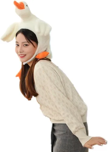 Vista 2 de Sombrero de peluche unisex de ganso blanco grande para adultos, sombrero divertido para cosplay, fiesta de fotos