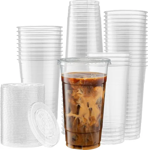 Vista 11 de ELEGANT DISPOSABLES Vasos de PET transparentes con tapas planas para café helado (12 onzas)