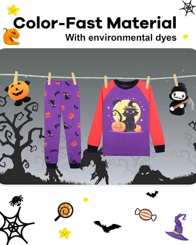 Vista 7 de DAUGHTER QUEEN Pijamas de Halloween de 18 meses a 12 años para niños y niñas, ropa de dormir 100% algodón