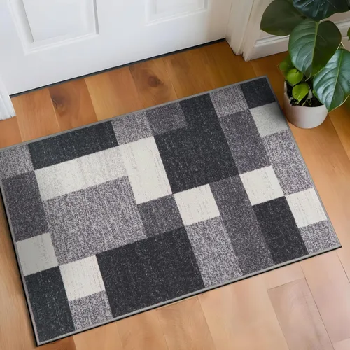 Vista 27 de Rugshop Alfombra Contemporánea Azul con Cajas Geométricas Antideslizante y sin Desprendimiento para Sala de Estar, Comedor y Oficina, 20" x 30