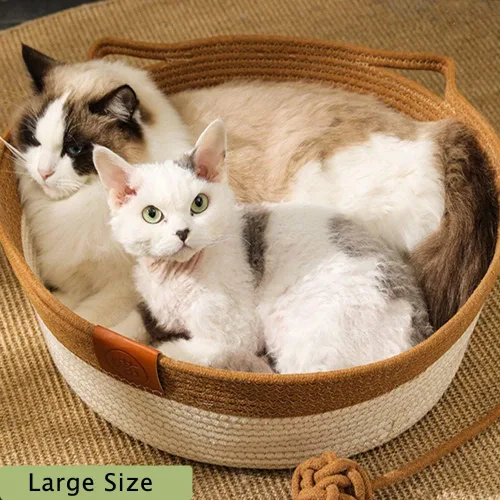 Vista 3 de Cama para gatos de cuerda de algodón tejida a mano, transpirable y fácil de limpiar, hamaca plegable para rascar con diseño de orejas de gato