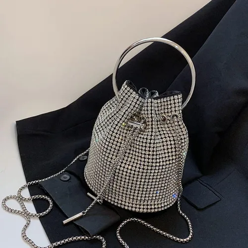Vista 6 de DJBM Bolso de mano con diamantes de imitación para mujer, bolso de mano de noche para mujer, fiesta, graduación, cóctel, boda