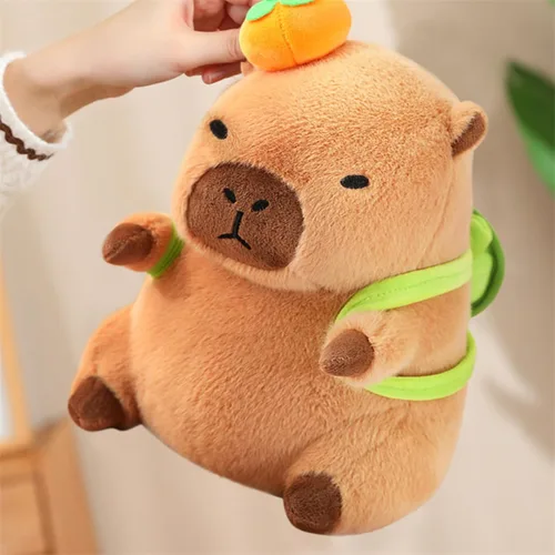 Vista 6 de Ditucu Bonita almohada de felpa Capybara naranja con mochila de tortuga, animales de peluche, juguetes de peluche Capibara, regalos para niños