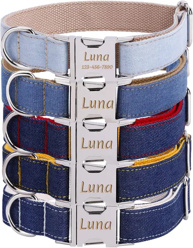 Vista 7 de Collar de perro personalizado con placa de nombre, ajustable resistente nailon personalizable collar de identificación grabado con hebilla de metal