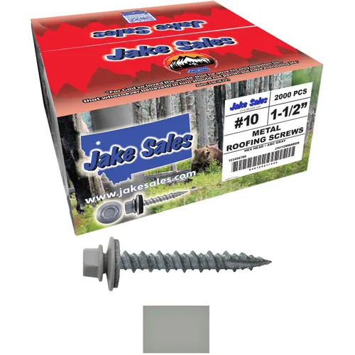 Vista 13 de 10 tornillos para techos de metal gris ABC de 1-1/2 pulgadas, cabezal de arandela hexagonal, arranque automático/roscado, arandela EPDM. 1 bolsa