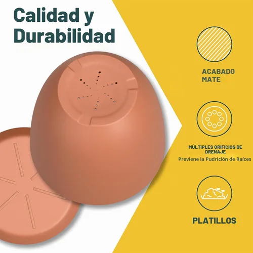 Vista 7 de Terracotta Plant Pots with Drainage Holes & Saucers 5 Pack, Indoor & Outdoor Stackable Space-Saving Planters for Houseplants & Flowers