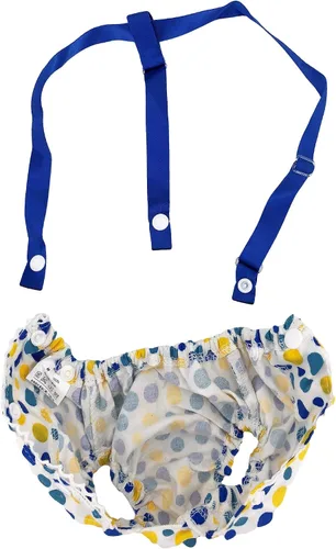 Vista 4 de Pañal para perro hembra con tirantes de algodón, reutilizable, lavable, para razas de perros pequeñas (azul, pequeño: cintura de 10 a 13 pulgadas)