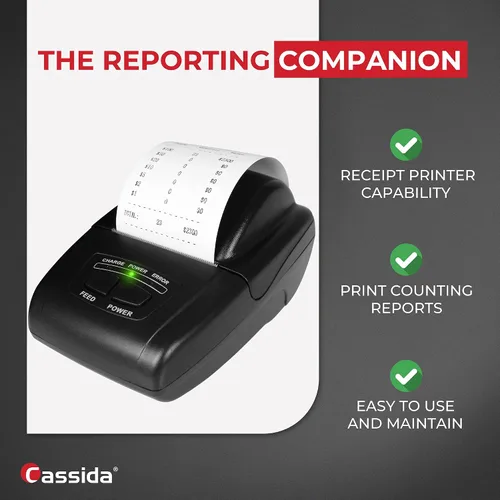 Vista 2 de Cassida Impresora térmica universal para manejo de efectivo. Compatible con la mayoría de contadores de billetes (KP-1), color negro