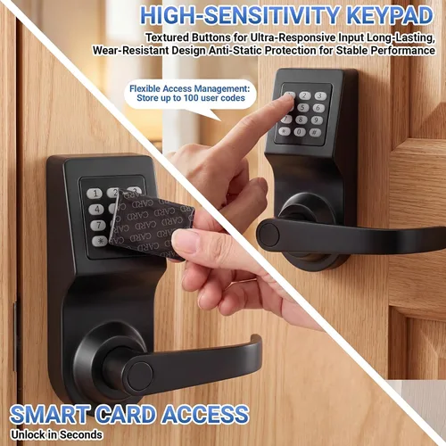 Vista 5 de Hicarer Paquete de 1 cerradura de puerta con teclado comercial con asa Negro mate