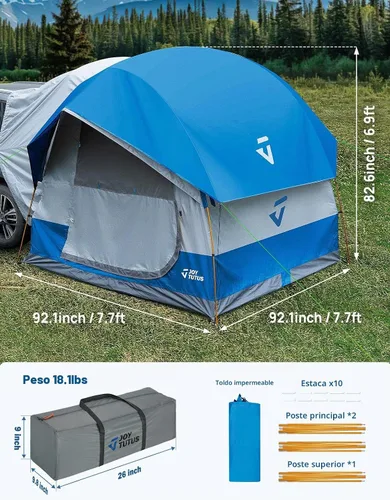 Vista 9 de JOYTUTUS Tienda de campaña SUV para acampar con sombrilla impermeable, diseño de doble puerta, tienda de campaña para auto con postes de aluminio