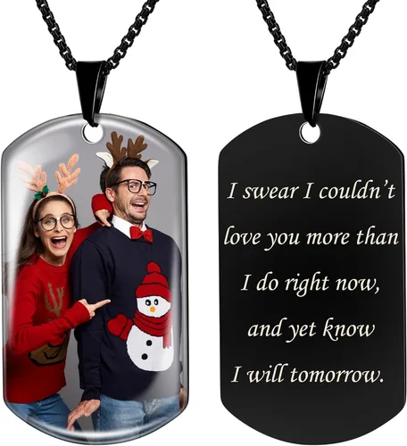 Vista 12 de Fanery Sue Personalized Picture Necklace for Men,Custom Text Jewelry Gift Plata - Collar con placa de identificación simple
