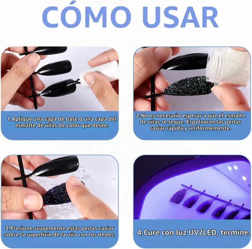 Vista 5 de Laza Cuentas de caviar para uñas de 2 colores, cuentas de micro pixie de 0.024-0.031 pulgadas (0.6-0.8mm), cuentas de burbujas de vidrio, gotas
