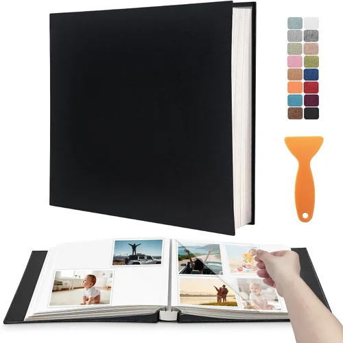 Vista 31 de Álbum autoadhesivo para fotos de 4 x 6 pulgadas, álbum de recortes con cubierta de lino magnética, 30 páginas adhesivas en blanco, para familiares