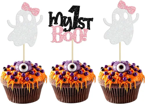 Vista 20 de 24 piezas de decoración de magdalenas Ghost One con purpurina para Halloween, fantasma, para magdalenas, decoración de magdalenas, fantasma, uno