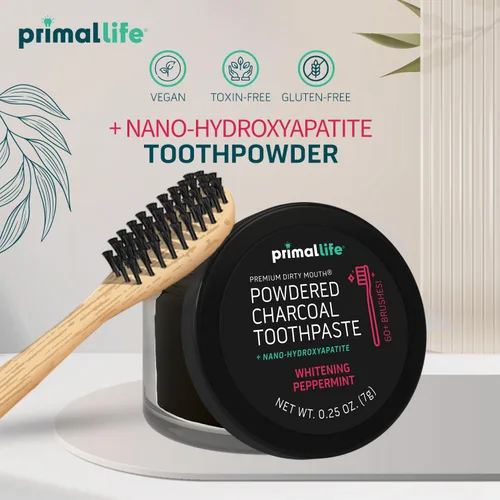 Vista 8 de Limpiador dental natural Dirty Mouth, en polvo, tamaño mini, suavemente pule, desintoxica, remineraliza y fortalece los dientes, mejor que la pasta