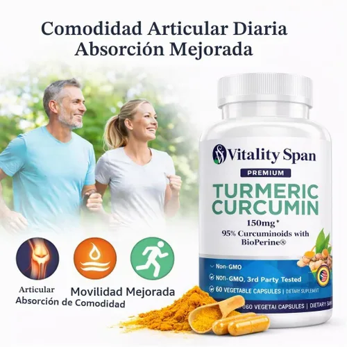 Vista 2 de Turmeric Curcumin Supplement 1500mg – 95% Curcuminoids with 10mg BioPerine Black Pepper – High Absorption Antioxidant Support – Made in USA – 60 Veg