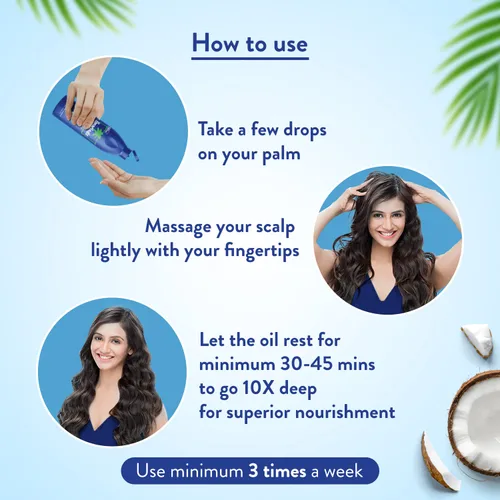 Vista 5 de Parachute Advansed Aceite de coco dorado con vitamina E Aceite de coco puro Para cabello largo, fuerte y nutrido Protección contra daños