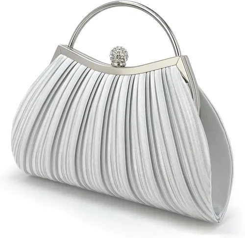 Vista 10 de Bolsos de mano para mujer, bolsos de noche con correa de cadena desmontable para cóctel, fiesta, boda con plisado