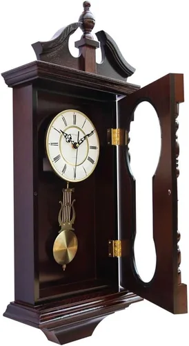Vista 9 de reloj abuelo de madera con melodía con péndulo de madera tradicional perfecto para regalar melodía de Westminster suena a cada hora Nogal