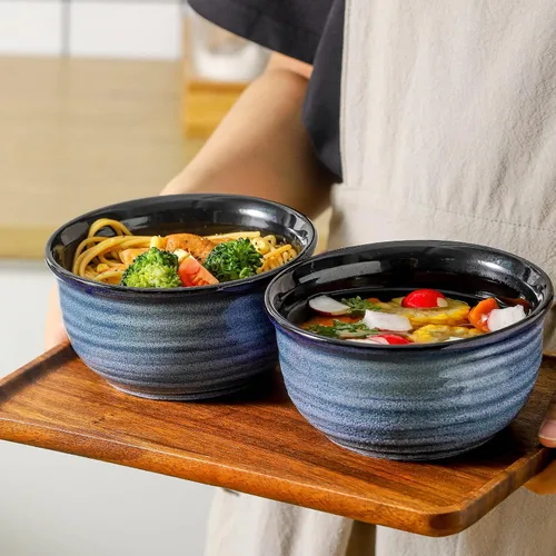 Vista 5 de MEKY - Juego de 6 tazones de porcelana para sopa de 20 onzas, tazones de cereales perfectos para pasta, aperitivos, avena, arroz, ensalada y helado