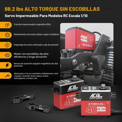 Vista 3 de AGFRC A73BHLW V2 88.2 lbs IP67 Impermeable Sin Escobillas 1/10 RC Servo Full Metal Gears, HV, Programmable Digital Servo, with 25T Metal Horn