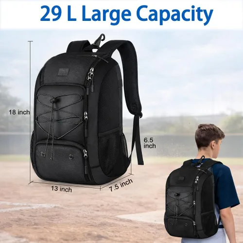 Vista 7 de MATEIN Mochila de Béisbol, Bolsa de Bate de Sóftbol con Compartimento para Zapatos para Jóvenes, Niños y Adultos, Bolsa de Béisbol Ligera con Gancho
